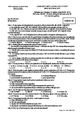 Đề khảo sát chất lượng Sinh học 12 - Mã đề 485 - Năm học 2016-2017 - Sở GD & ĐT Thanh Hóa